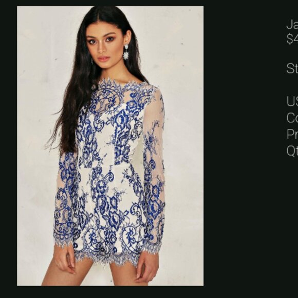 Nasty Gal Pants - Blue white lace romper